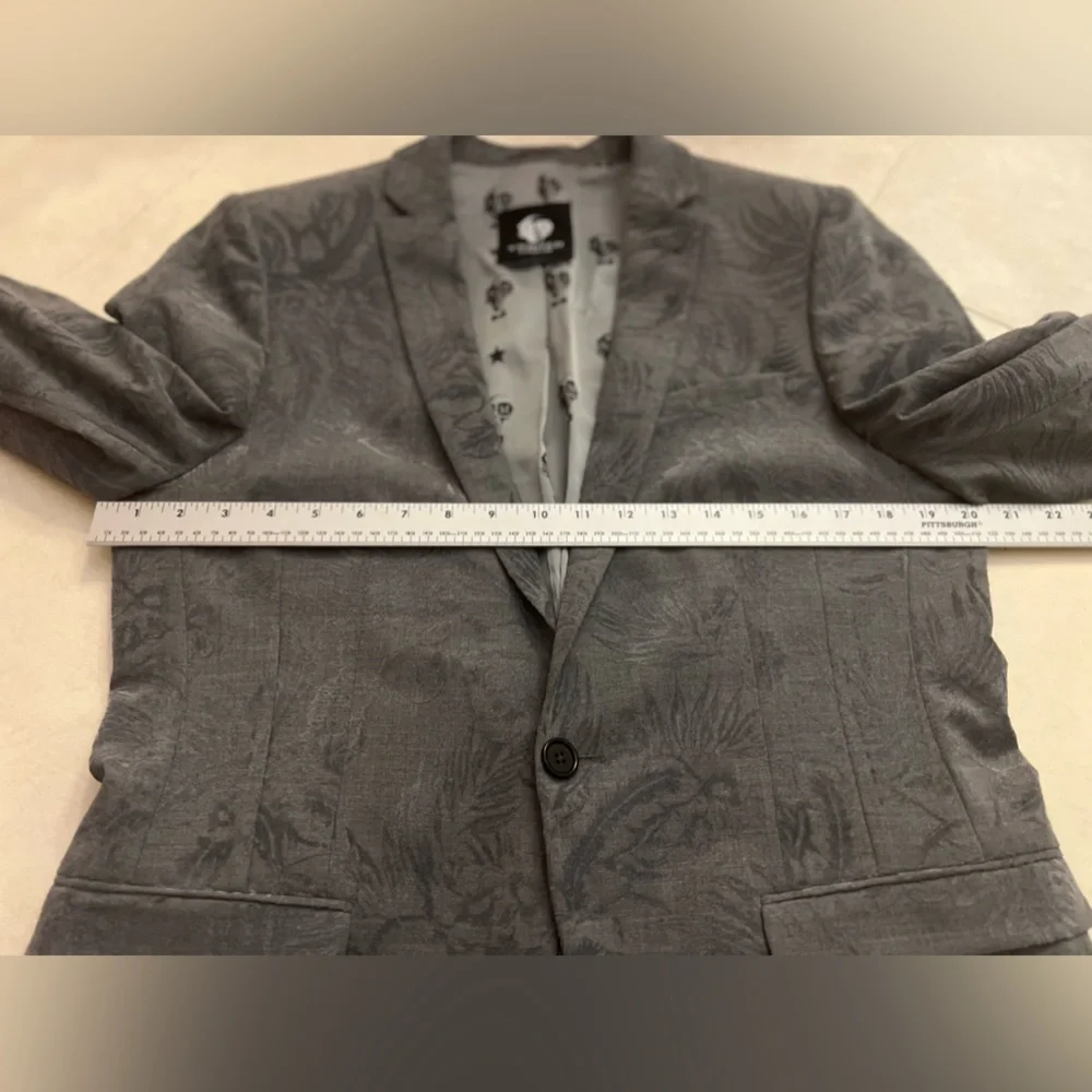 Twisted Tailor Stone Jacquard Wool Blend Blazer 40R Skull Lining Slim Fit